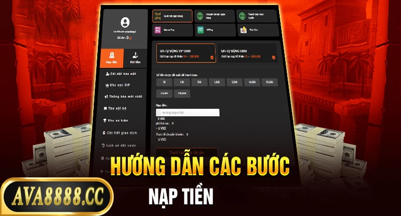 Các thao tác nạp tiền Ava8888 đơn giản nhanh chóng