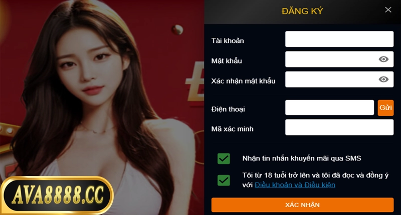 Điền đầy đủ thông tin khi đăng ký tài khoản tại Ava8888