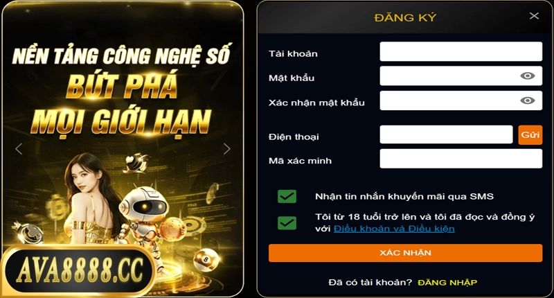 Đăng ký Ava8888 chỉ 1 phút